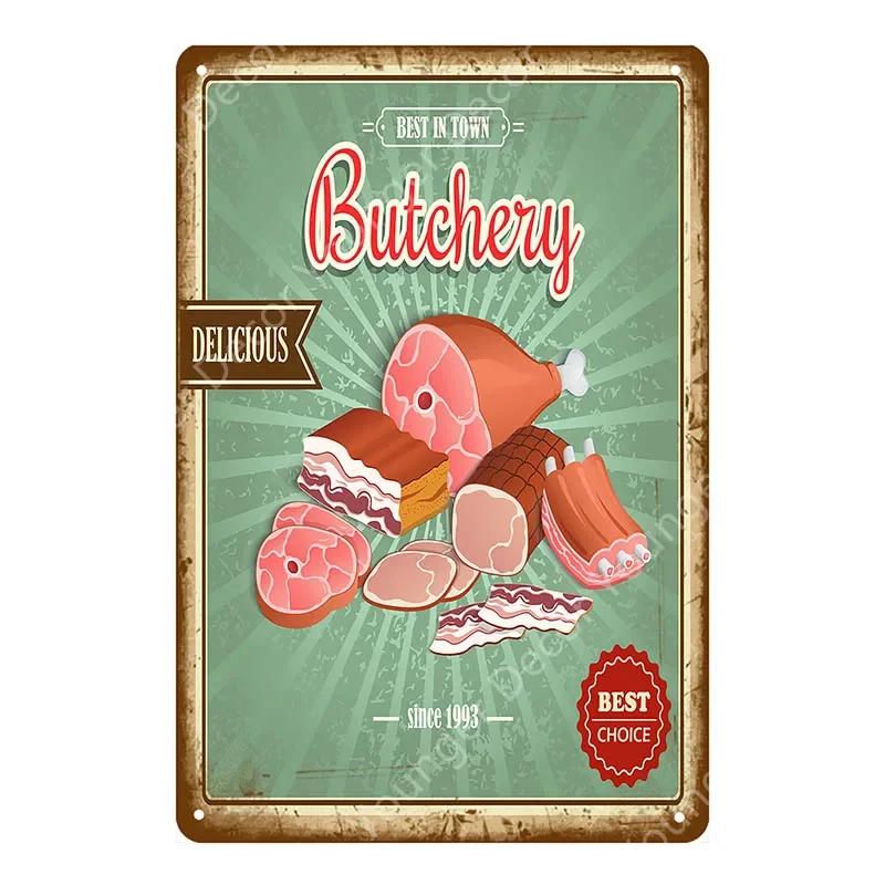 BBQ Steak House Grill Party Vintage Poster Wall Decor For Bar Pub Kitchen Home Plate Barbecue Metal Signs Painting Plaque YJ187