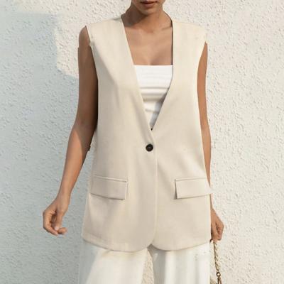 Women Vest Sleeveless Single Button Western Slim Fit Coat Cardigan Suit Style Pure Color Deep V Neck Formal Business