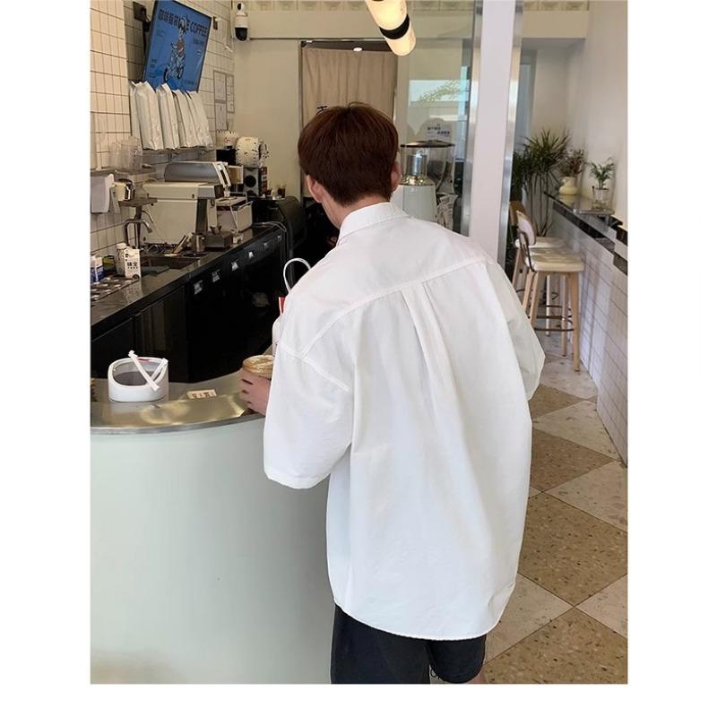 Men Oversized Short Sleeve Button Down Shirt Casual Loose Streetwear Summer Top