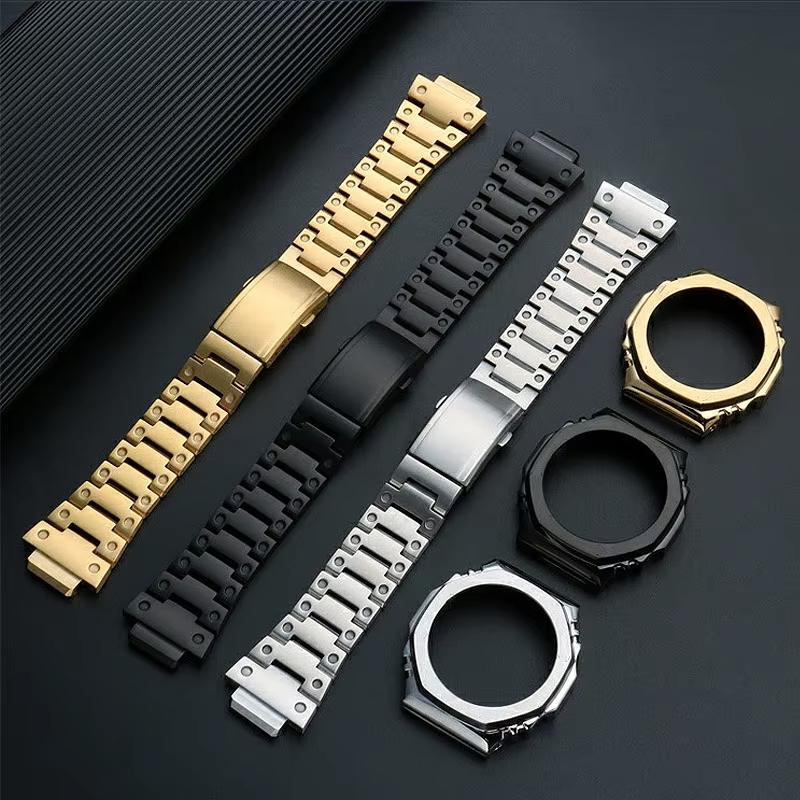 GA-2100 Watchband case Mod Kit For Casio G-SHOCK Farm Oak GA2100 GA2110 GA-B2100 Modified metal Bezel stainless steel strap Tool