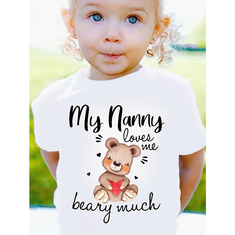 European sizes My Nanny Loves Me Beary Much Letter Print Kids T-Shirt Toddler Girl Cute Bear Graphic Tee Summer Casual Short Sleeve Neck Top 110 белый
