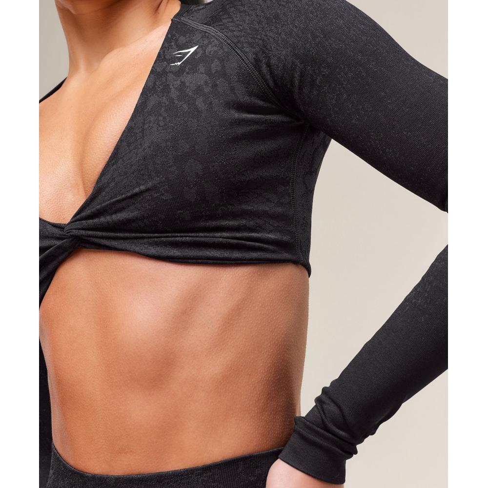 Gymshark Adapt X Whitney Animal Seamless Long Sleeve Top Black Asphalt Grey B3b2j Bc3d