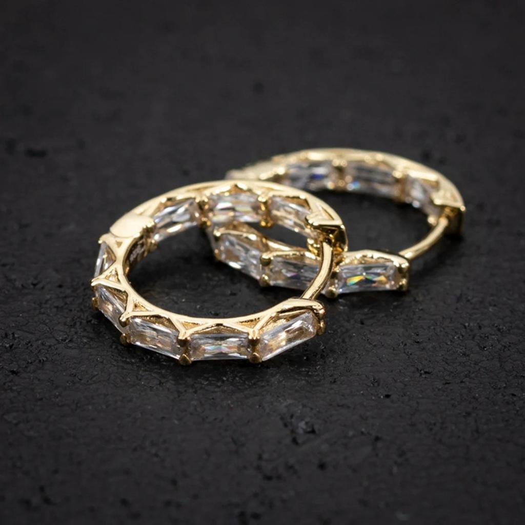 Baguette Cut Stone Hoop Earrings for Women Elegant Gold Tone Huggie Earrings for Daily Party and Wedding