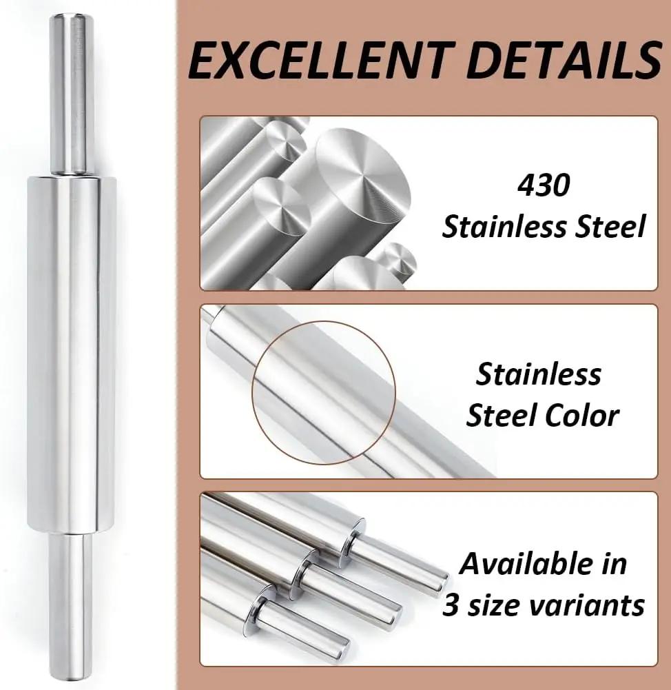 Stainless Steel Rolling Pin Non-stick Pastry Dough Roller Bake Pizza Noodles Dumpling Cookie Pie Making Baking Tool For Kitchen