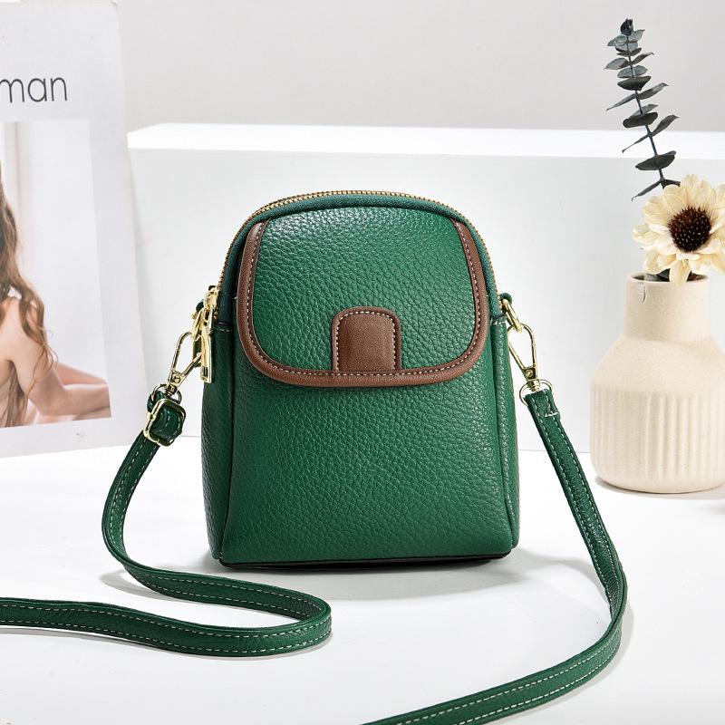 2025 Summer Korean Style Lychee Color Block Phone Crossbody Bag