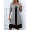 Color Blocking Fake Two-piece Buttoned Dress Sweater