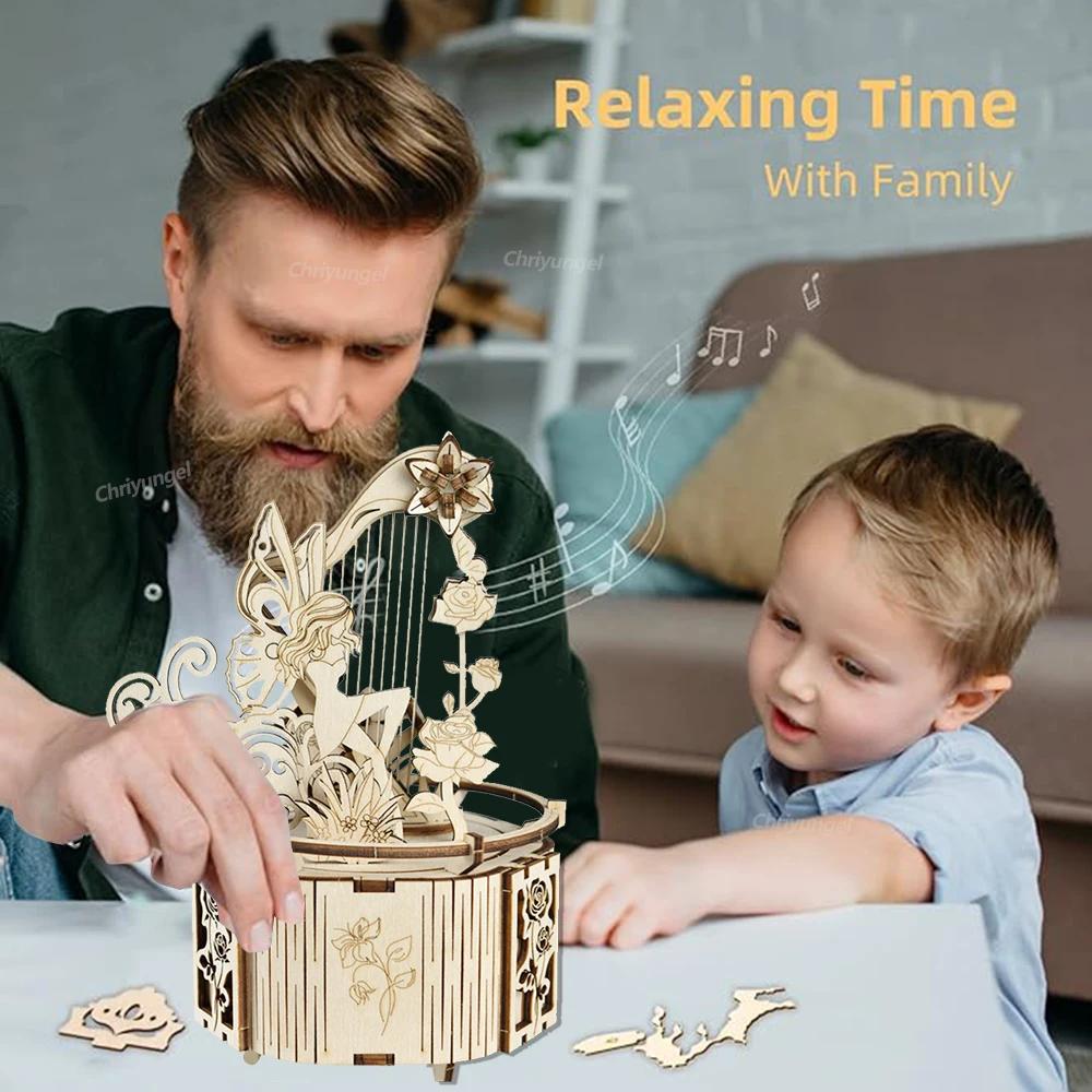 3D Puzzle Holz Spieluhr DIY Zusammenbaumodell Bausatz Handwerk STEAM Lernspielzeug Geschenk für Erwachsene Jugendliche Kinder