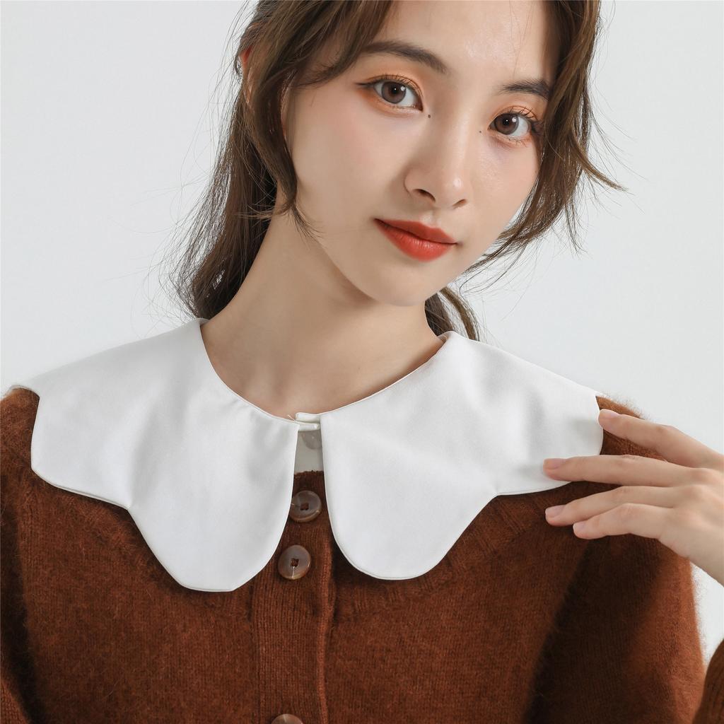 Peter Pan, Wavy Round Neck, Salty And Sweet, White Chiffon, Literary And Fresh, With Fake Collar Inside.