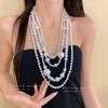 Irregular pearl multi-layer necklace, retro exaggerated personality collarbone chain, light luxury, high-end sense necklace, women