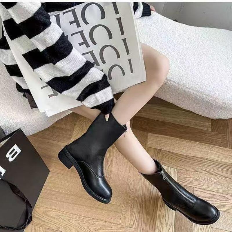 Martin boots women's boots soft leather soft sole autumn and winter new thin boots front zipper thin flat women's boots