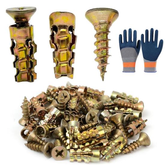 10/30/50/100Pcs Expansion Screw Set, Anti-sag Cabinet Hinge Screws for Wood Tile Concrete Walls Drywall