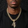 New Hip Hop 4PF Number Letter Pendant Necklace Alloy Gold Plated 13mm Cuban Link Chain Fashion Iced Out Rhinestone Charm Jewelry