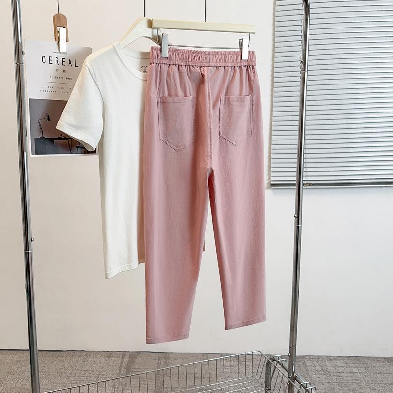Summer Plus Size High Waist Elastic Slimming Tapered Casual Pants