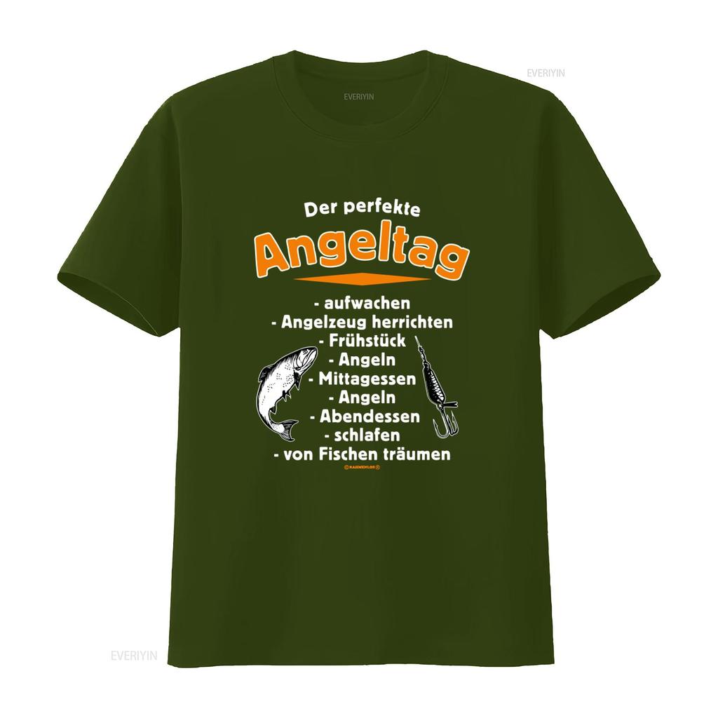 Mens Angler T Shirt The Perfect Fishing Day Funny Sayings Activities Design Vintage Washed Graphic Unisex Homme Slightly Soft