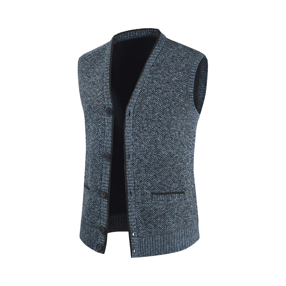 Herren Pullover Weste V-Ausschnitt Einreihig Ärmellos Knöpfe mit Taschen Elastisch Dick Einfarbig Strickoberteil Pullover Mantel