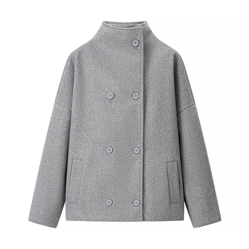 

European & American Women s Fashion: Casual Lapel Pearl Leather Wool Short Jacket XS світло-сірий колір