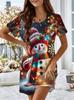 Fashion 3D Print Summer Dress Loose Casual Short Sleeve O-Neck Mini Dress