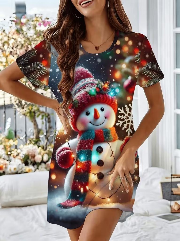 Fashion 3D Print Summer Dress Loose Casual Short Sleeve O-Neck Mini Dress