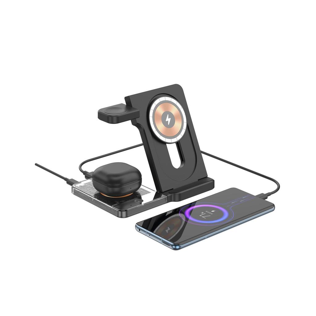 3-in-1 Foldable Wireless Charger Stand for Phone, Watch, and Earbuds