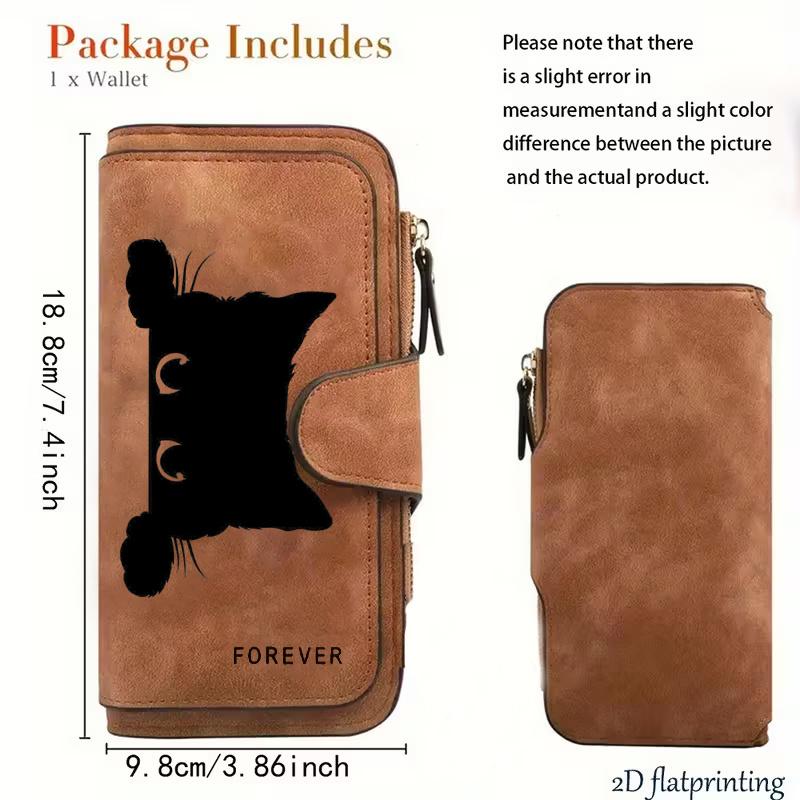 Women's Wallet 1 Piece Couple's Style - Cat-themed design wallet, with snap button coin pocket and card holder, portable long wallet, suitable for