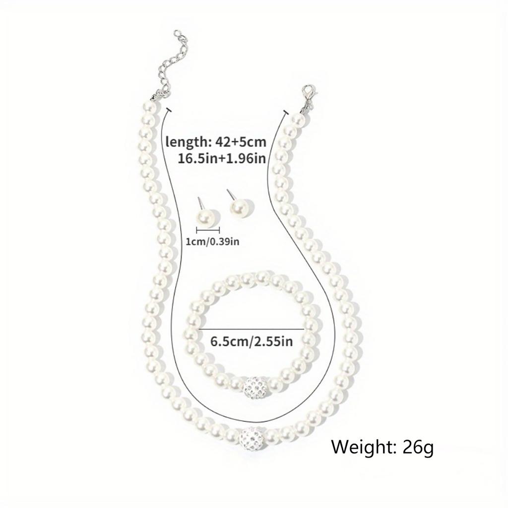 Sada 3 ks Náhrdelník z imitace perel Náramek Náušnice Puzetky Set Perla Fireball Korálkový Ženy Luxus Svatba Módní Zirkon Dárek