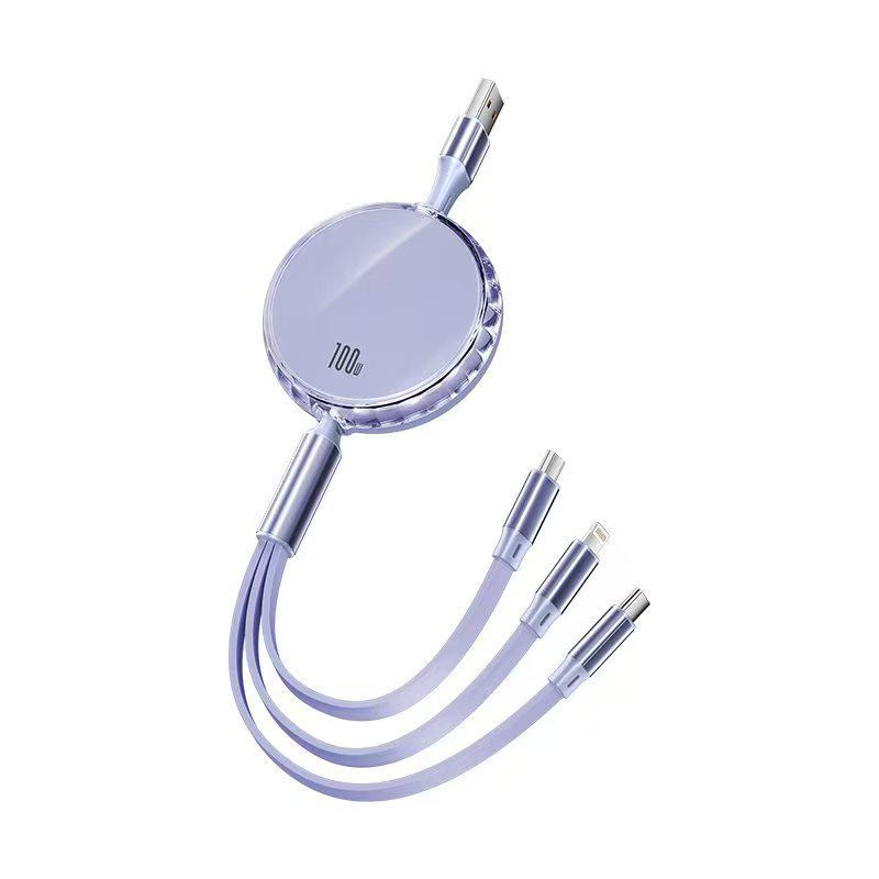 100W Type-C 3-in-1 Fast Charging Cable for Huawei, Android, and Apple Devices