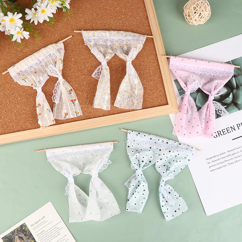 1:12 Cute Dollhouse Miniatures Daisy Flower Curtain Lace Curtain Cotton Curtain for Dolls House Bedroom Furniture Decor