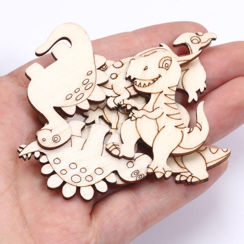 20pcs Mixed Dinosaur Cartoon Wooden Slices For Scrapbooking Embellishments DIY Crafts Supplies Wood Ornament Home Decor
