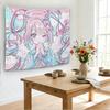 Süßes Anime-Engelsmädchen mit Heiligenschein Flügeln Wandteppich Pastell Goth Wandkunst für Mädchenzimmer Dekoration