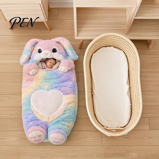 Childhood Atmosphere Bedding Plush Rabbit Envelope Sleeping Bag, Lop-eared Bunny Slumber Bag for Kids, Indoor Outdoor Animal Nap Mat Sack Home Travel