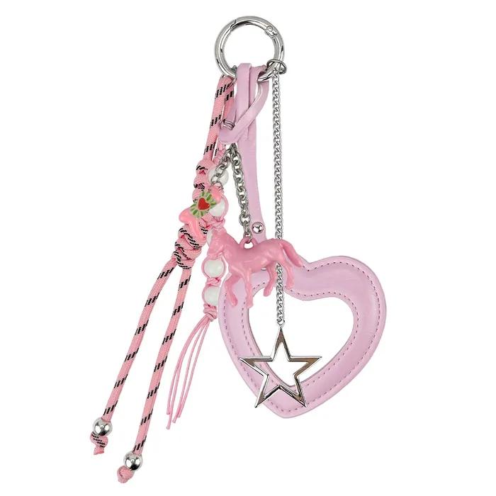 Heart Mirror Pony String Keyring _ Pink