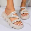 Fashion 2025 Summer New Women’s Platform Sandals Outdoor Pearl Round Toe Flat with Solid Slippers for Beach Casual Slippers ZapatosMujer