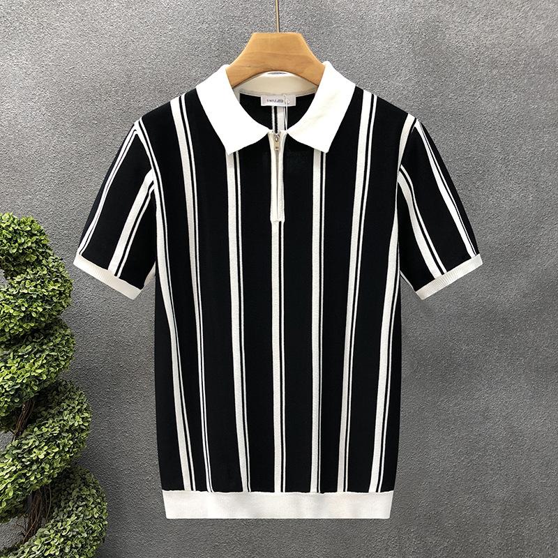 

Men Summer Business Casual Slim Polo Shirt Contrasting Color Lapel Male Clothing Short Sleeve Top XS чёрный