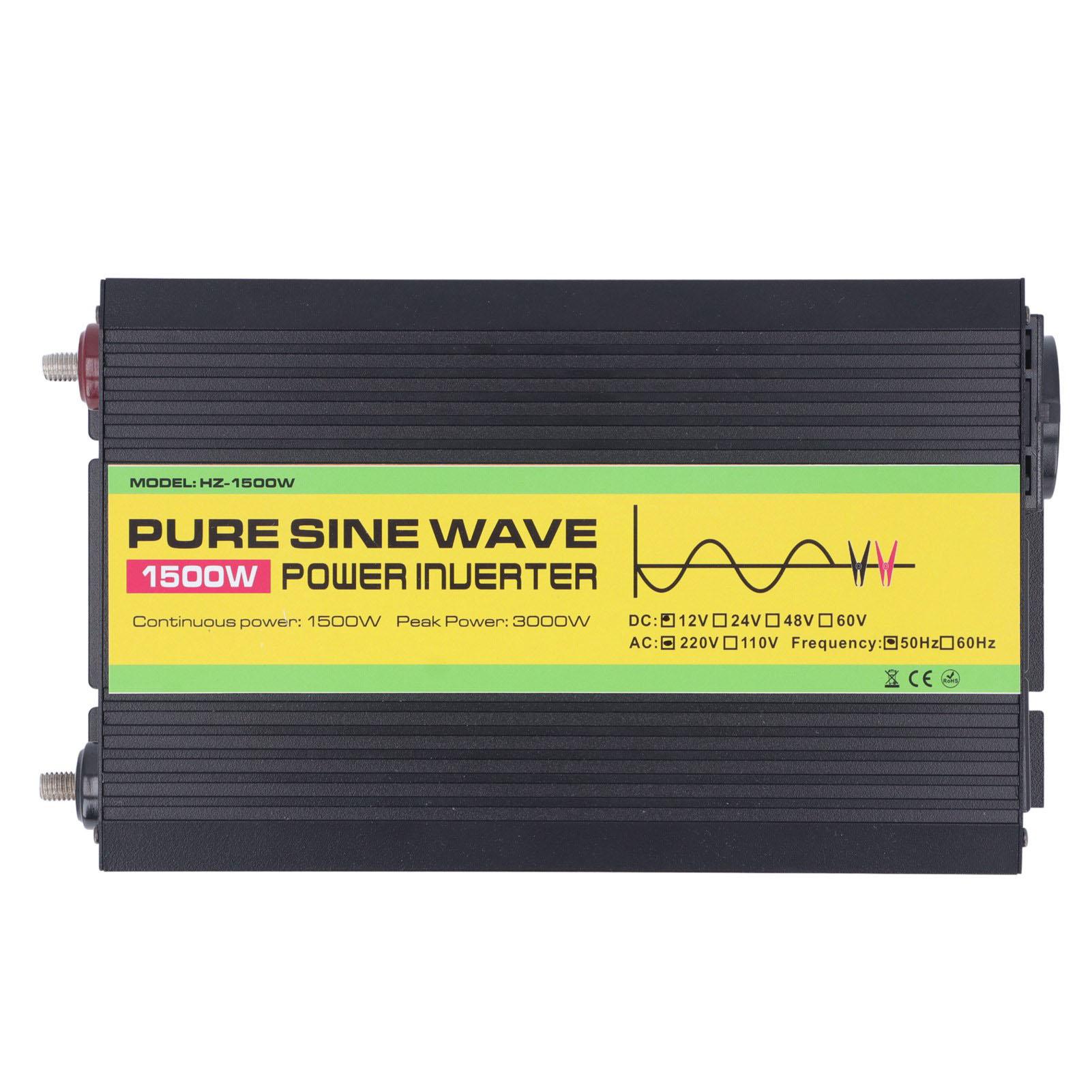 

Инвертор мощности 1500 Вт с чистой синусоидой DC 12 В в AC 220 В Пиковая мощность 3000 Вт с ЖК-дисплеем