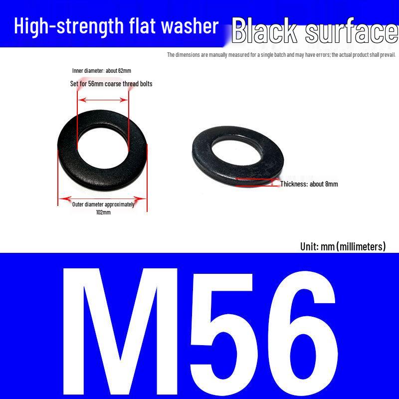 Large-Edge Flat Washer: Thickened, Widened, Blackened Quenched, M20/M24/M30, Grade 8.