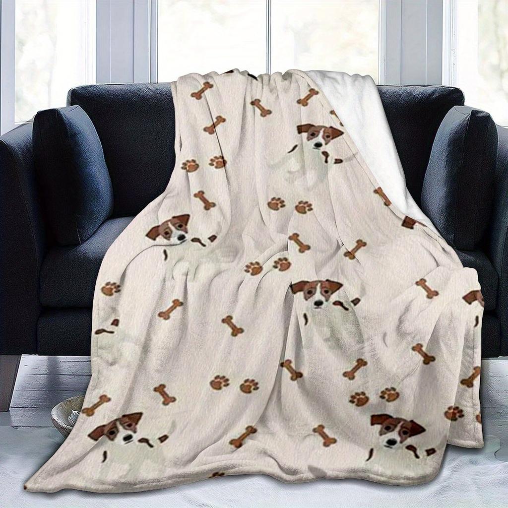 Dog Pattern Polyester Blanket - Soft and Warm for Sofa/Bed/Office, Cozy Travel Gift for Pet Lovers, Birthday/Anniversary Gift