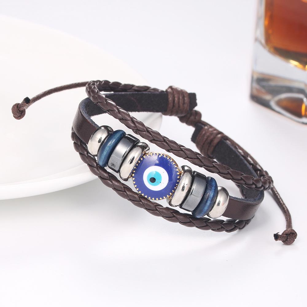 European and American Retro Oil Drip Blue Eye Cowhide Leather Bracelet