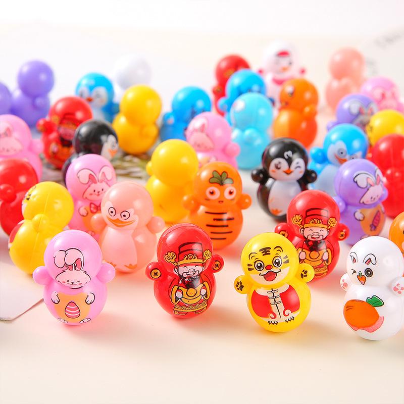 Year of the Tiger Cartoon Roly-Poly Toy - Blue Mini Desktop Game for Kids