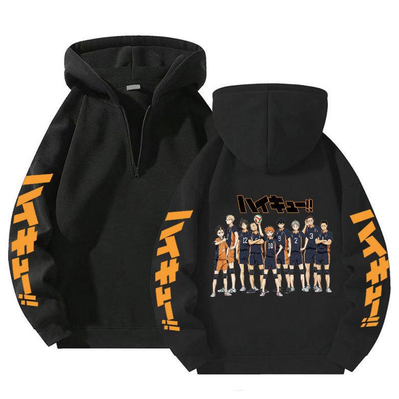 Haikyuu Quarter Zip Hoodie, Loose Fit Unisex Anime Sweatshirt New Quarter-zipper Pullover Sweatshirt for Men and Women S