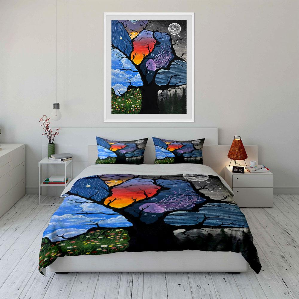 Colorful Trees and Moon. Bedding Sets Duvet Cover Sets Duvet Covers Pillowcases(1 * Duvet Cover 2 * Pillowcases, Without Duvet Insert)