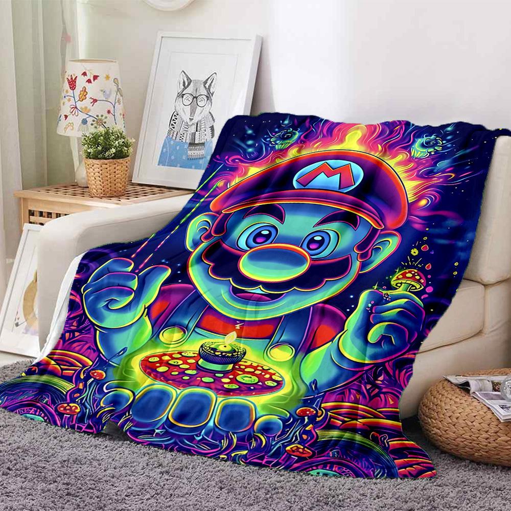 1pc Psychedelic Mario Flannel Blanket, Soft Skin Friendly with Digital Printing, Various Sizes Available for Family, Friends, Birthday