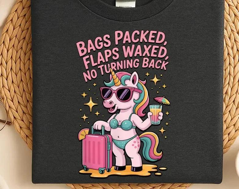 Bags Packed, Flaps Waxed t- Shirt, Inappropriate T- Shirt, Gag Gift Exchange 2XL