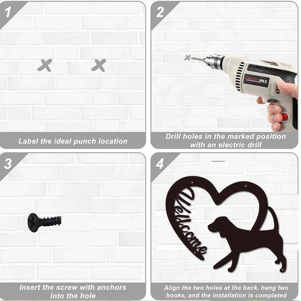 Well Come Black Metal Wall Decoration Combined with Love Dog Iron Wall Art Perfect for Front Door Welcome Stylish Entryway Decor