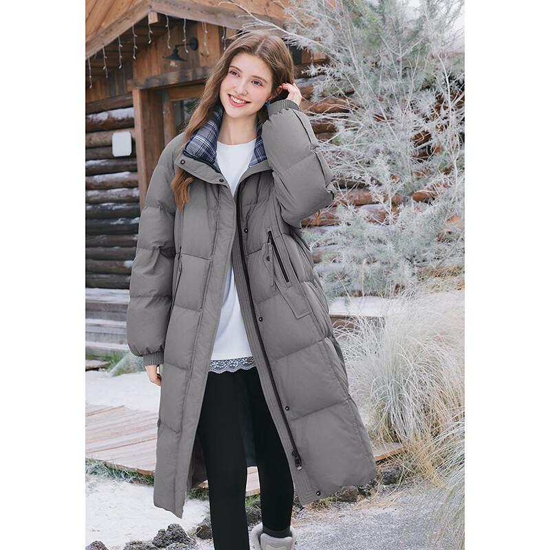 BETU Women's Plaid Spliced Long Down Jacket