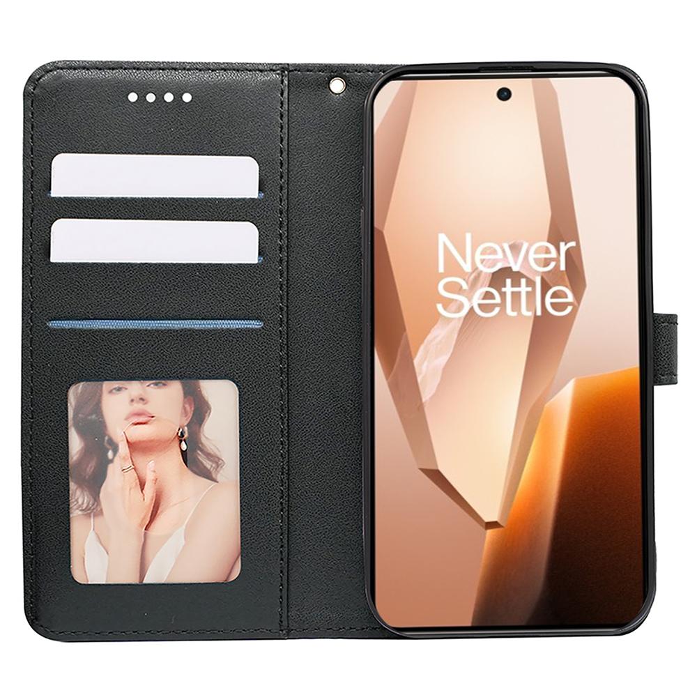 

For OnePlus 13 Case Anti Scratch Splicing Imprinted Rhombus Leather Phone Cover Brown