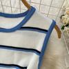 Casual Striped Crew-Neck Sleeveless Knit Top and High-Waisted Slimming Bodycon Midi Skirt Sets Summer Knitted Two Piece Sets for Women