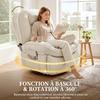 Chenille Reclining Armchair, 360 Degree Swivel, Side Pockets, Cream