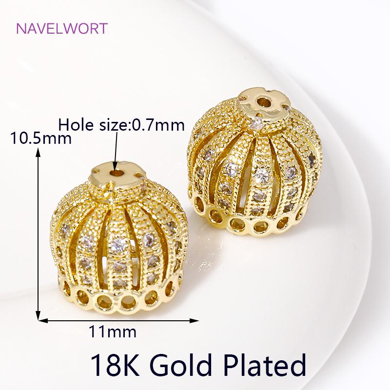 

18K Gold Plated Pave Zircon Crown Beads Caps Tassel Caps Brass Spacer Charms Beads For DIY Earrings Jewelry Making Accessories 2 pieces