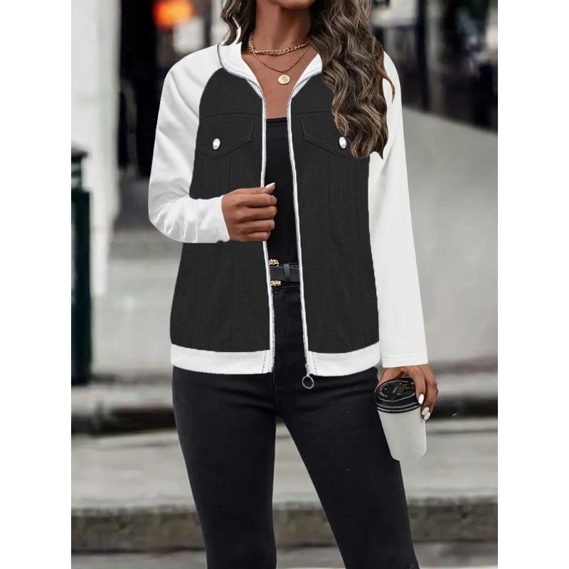 Women S Casual Color Block Zipper Jacket For Autumn Winter
