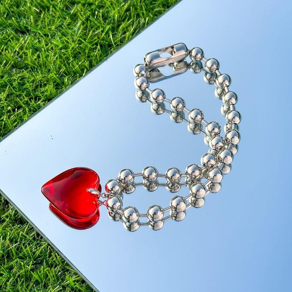 Vintage Big CCB Ball Heart Pendant Necklace INS Aesthetic Choker Hip Hop Party Jewelry Women Girl